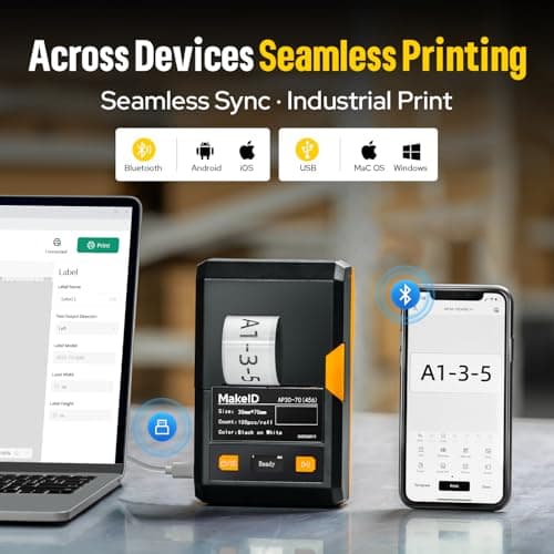 Makeid EP53 Portable Industrial Label Maker, 2" Print Head Bluetooth Label Printer, Mobile APP & PC Editor Compatible, 2000mAh Li-ion Battery, Come with 1" H x 2" W Label for Job Sites 6