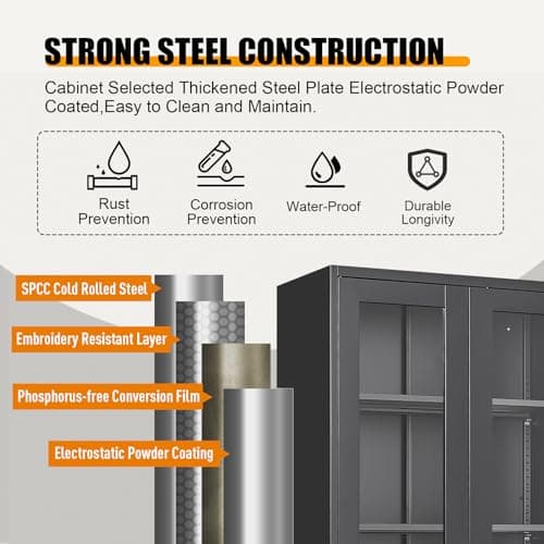 Glass Display Cabinet, 71" Tall Metal Curio Cabinet with Glass Doors, Black Display Case, Storage Cabinets with 4 Adjustable Shelves, Locking Storage Cases for Hallway, Kitchen, Living Room 7