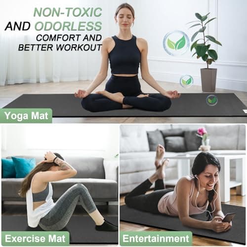 anngrowy Yoga Mat Non-Slip Extra Long & Wide(84" x 30" x 1/4 in) Professional Yoga Mats with Strap, Thick Black Exercise Mat for Women Men Yoga, Pilates, Fitness, Barefoot Workouts, Home Gym Floor Mat 9