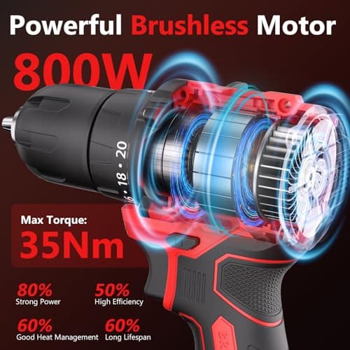 Brushless Cordless Drill Set,12V Power Drill Set with Battery and Charger, Electric Driver/Drill Bits, 3/8'' Keyless Chuck,20+1 Torque Setting, 300 inch-lbs, with LED Electric Drill Set 7