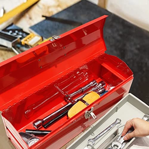 BIG RED ATB212R Torin 19" Steel Portable Tool Box Hip Roof Style Tool Box Organizer with Metal Latch Closure and Removable Storage Tray, Red 5
