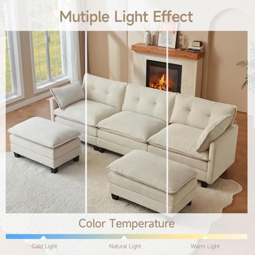 Amsleekey Modular Sectional Sofa, 111.5" U-Shaped Corduroy Comfy Sectional Couches for Living Room, 3-Seater Cloud Couches with 2 Movable Ottomans, Flexible Combination Modern Deep Seat Sofa (Beige) 8