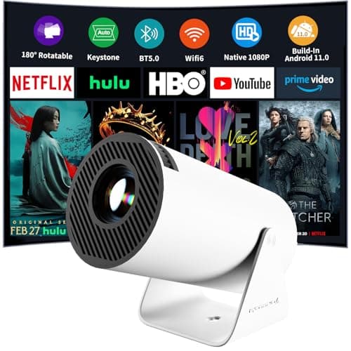 Olymmons Mini Portable Projector with WiFi 6 and Bluetooth 5.0 Smart Projector 1080P Support Movie Projector 4K Decode Built-in Android 11.0 for Home Theater Compatible for Smartphone/Tablet/Laptop