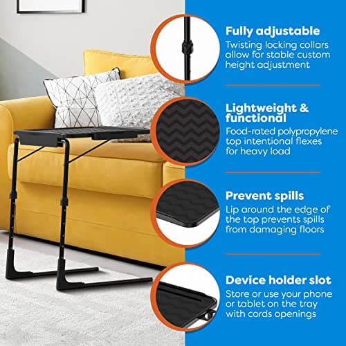 II PRO TV Tray Table - Folding Table with Cup Holder and Tablet Slot- Couch Desk for Working from Home, TV Trays for Eating, Portable and Adjustable TV Table, Black 5