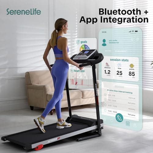 SereneLife Folding Treadmill - Foldable Home Fitness Equipment with LCD for Walking & Running, 6 MPH Speed, 1HP Motor, Cardio Machine, 4 Manual Incline Levels, 12 Programs, Bluetooth, 265lbs Capacity 8