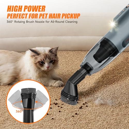 Handheld Vacuum Cordless Rechargeable with 360 Degree Rotation Pet Brush, 10000KPA Car Vacuum Cleaner High Power with Fast Charge Tech, Portable Rechargeable Mini Vacuum with Large-Capacity Battery 6
