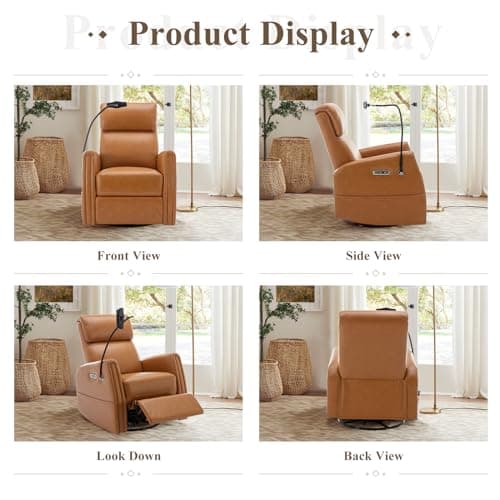 COLAMY 270 Power Swivel Glider Recliner Chair with Removable Mobile & iPad Holders, PU Leather Reclining Rocker with Built-in USB & Type-C Charging Ports for Nursery, Living Room & Office, Brown 7
