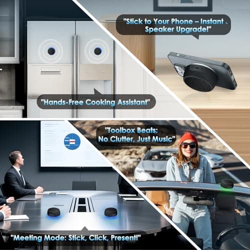 Dual Bluetooth Speaker Set with Magnetic Base & Phone Stand - TWS Stereo Sound, 10H Playtime, 3H with RGB Music Lights On- Bluetooth Wireless Speaker for Home Theater, Outdoor,TV Watching, Multi Room 7