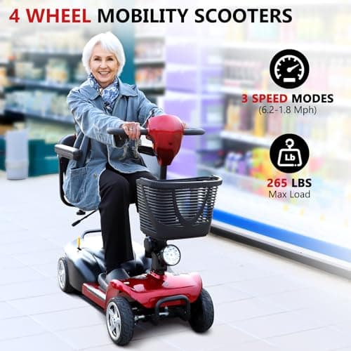 Hubbfq Mobility Scooters for Seniors - Upgraded Powered Mobility Scooters for Adults,Foldable Lightweight Electric Wheelchair,14 Miles Range,5 Mph Range,Seat Swivel,Max Load 265LB,All Terrain(Red) 6