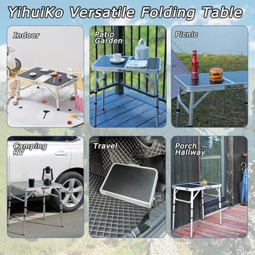 YihuiKo Folding Camping Table, Adjustable Height Folding Table, Portable Aluminum Small Folding Table with Carry Handle for Picnic, BBQ, Indoor, Office 6