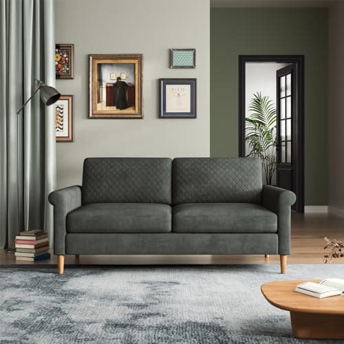 Vesgantti 65'' Loveseat Sofa Couch for Living Room, Modern Sofa,Small Couches for Small Spaces,Upholstered 2-Seater Love Seats Couch for Bedroom, Apartment, Home Office, Tool-Free Assembly,Grey 01 9