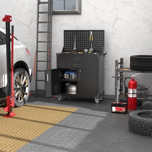 NICOMOW 31.5" H Workbench Mobile Tool Cart,Garage Workbench with 4 Wheels,Metal Storage Cabinet with 2 Drawers&2 Doors and 1 Adjustable Shelves,Lockable Tool Cabinets for Home,Garage,Shop,Black 7