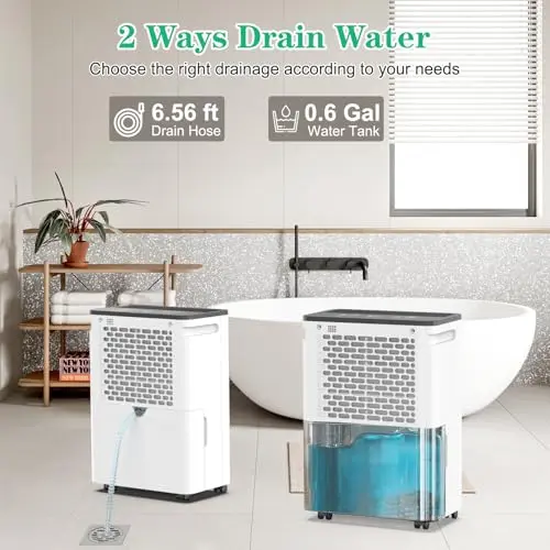 FRESHDEW Dehumidifier, 50 Pints Dehumidifiers for Home, 4500 Sq. Ft Dehumidifiers with Drain Hose, 0.66 Gallon Water Tank for Basement Bathroom Bedroom, 24H Timer 6