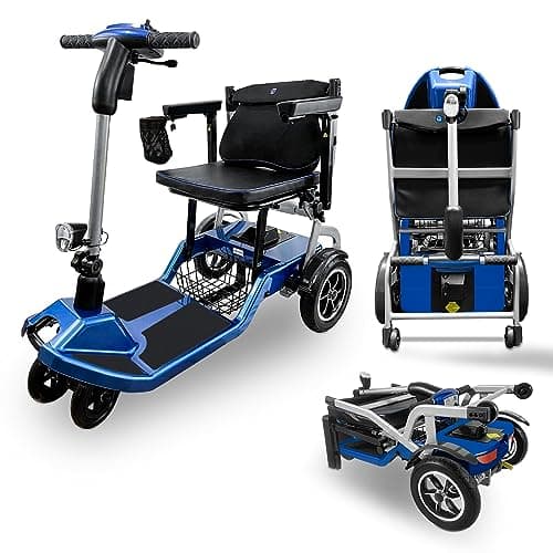 ZiiLIF R3b-Mobility Scooters for Seniors Adults Ultra Lightweight 37.5 Ibs Electric Powered Folding 4 Wheel Mobility Scooter with Cup Holder, Compact & Convenient for Travel Airline Approved, Blue