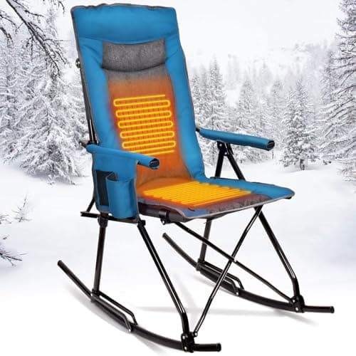 Docusvect Heated Rocking Camping Chair for Adults, Heats Back and Seat, 3 Heat Levels, High Back, Fully Padded Heated Folding Chair for Outdoor Sports