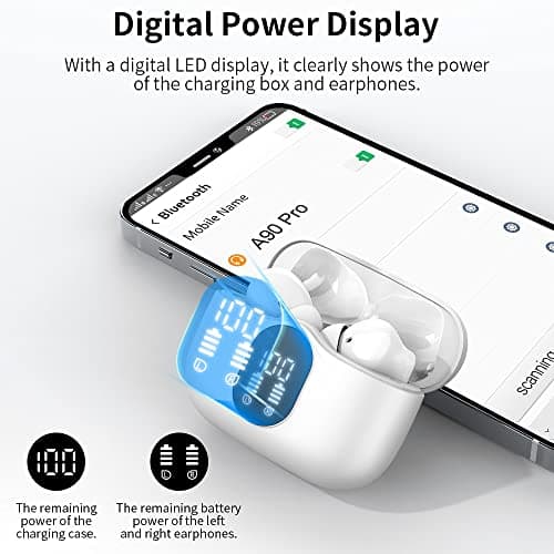 Btootos Wireless Earbuds Bluetooth 5.4 Headphones Bass Stereo Ear Buds with Noise Cancelling Mic LED Display in Ear Earphones IP7 Waterproof 36H Playtime for Laptop Pad Phones Sports Workout White 6