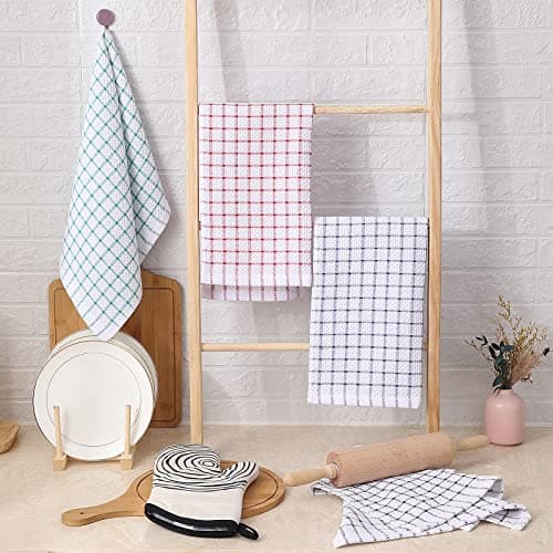 Fintale 100% Cotton Waffle Weave Kitchen Towels, 15 x 25 Inches, Super Soft and Absorbent Dish Towels for Drying Dishes, Quick Drying Hand Towels for Kitchen, 4-Pack, Navy Blue 5