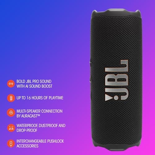 JBL Flip 7 - Portable Waterproof and Drop-Proof Speaker, Bold JBL Pro Sound with AI Boost, 16Hrs of Playtime, and PushLock System with Interchangeable Accessories (Blue) 9