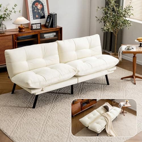 Miscoos Convertible Futon Sofa Bed, 71" Comfy Loveseat Sleeper Sofa, 7" Thicken Cushion, Comfy Velvet Twin Size Futon Couch Bed for Small Space Bedroom Dorm Office