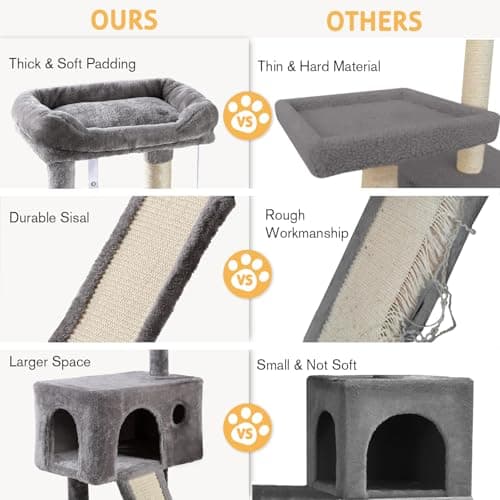SHA CERLIN Cat Tree 36 Inches Cat Tower with Hammock, Sisal Scratching Post for Indoor Kittens, Small Room, Grey 5