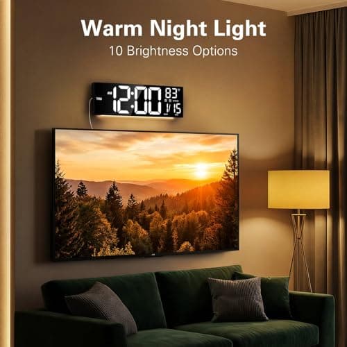 JALL 16.15 inch Large Digital Wall Clock, RGB Lights with Remote Control, Dual Alarms with Big LED Display, Auto DST, C° / F° Temperature for Classroom, Birthday Gift, Senior 10