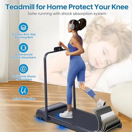 Walking Pad Treadmill with Handles, Folding Foldable Electric Treadmills for Home Small, 3.0HP Walking Pad with Handle Bar, 3 in 1 Portable Under Desk Treadmill with LED Display, 320LBS Capacity 7