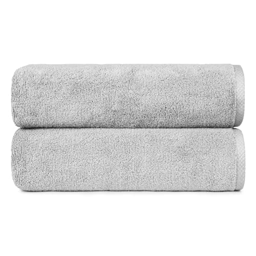 Amazon Basics 2 Piece Quick-Dry Oversize Bath Towel, 100% Cotton, 54" x 30", Platinum