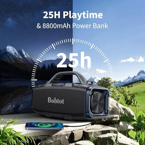 Bobtot Portable Bluetooth Speaker, 60W Peak IPX6 Waterproof, Outdoor Speaker with Handle Stereo Loud Sound, Deep Bass, 8800mAh Battery, TWS/TF/AUX/EQ Outdoor for Party Beach Camping 5