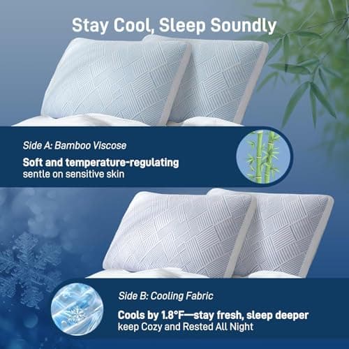 Lyralith Shredded Memory Foam Cooling Soft Bamboo Viscose Pillows King Set of 2, Adjustable Hypoallergenic Hotel Quality Bed Pillows for Side, Stomach or Back Sleeper, Oeko-TEX Certified 6