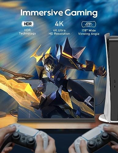 ZSCMALLS 14.5'' 4K 60Hz Portable Gaming Monitor for Laptop, 3840P×2400P IPS Screen with HDR, 1500:1 FreeSync, Ultra Slim & Eye Care,Travel Monitor External Screen for Laptop, PC, PS5, Mac, Xbox 5