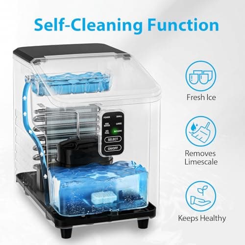 Aeitto Ice Maker Countertop 26lbs/24H, Ice Machine 8 Ice Cubes Ready in 6 Mins, 2 Sizes of Bullet Ice Portable Ice Makers with Basket & Scoop, Auto Self-Cleaning for Home/Kitchen/Office Stainless 7