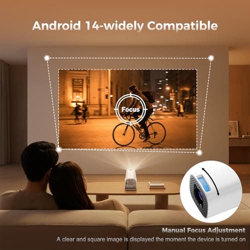 WellSonic Mini Projector with Wifi and Bluetooth, 4K Protable Smart Projector Build-in Android 14, 130" Screen Auto Keystone Movie Projector Compatible with HDMI Phone TV Stick for Bedroom Outdoor 7
