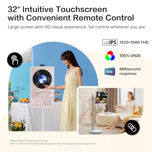 ApoloSign 32 inch FHD Smart Portable TV, 1080P Rolling TV on Wheels with Rotatable Touch Screen, Android 13 OS, 8G RAM+128G Storage, Built-in Battery, Full Swivel Rotation, Voice Remote 2