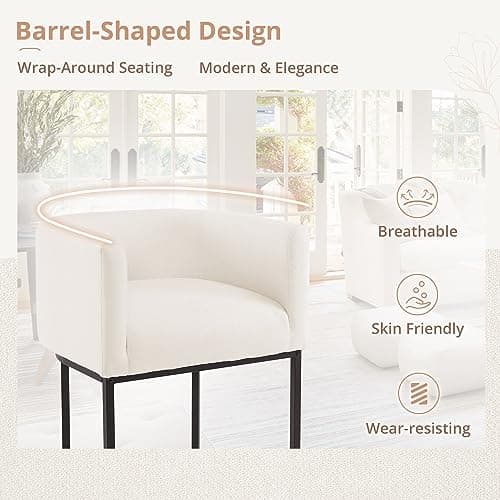 LUE BONA 27" H Counter Height Bar Stools Set of 2, Modern Barrel Counter Stools with Backrest and Arms, Black Metal Frames, Linen Fabric Upholstered Accent Barstools for Kitchen Island, Beige 6