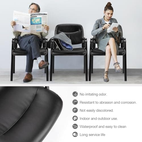 OLIXIS Guest Reception Desk Chairs Without Wheels Set of 4,PU Leather Padded Arms and Lumbar Support, for Office, Waiting Room, Restaurant, Library, Barber Store, Clinic, Lobby 5