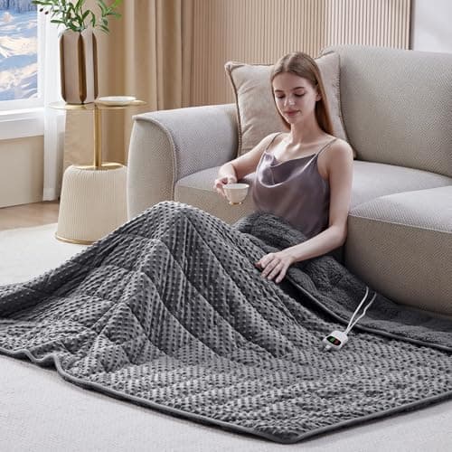 Wellfeel Heated Weighted Blanket for Adults, Soft Electric Throw Blanket 48''x72'' 15LBS Fast Heating Heavy Cozy Blanket with 10 Heating Levels and 1/2/4/6/8 Hours Auto Off (Grey,Twin Size) 6