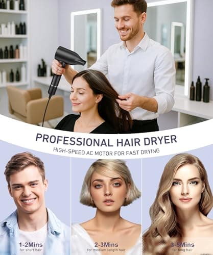Cosy Companions High-Speed Ionic Hair Dryer, 150000 RPM Brushless Motor for 2-5 Min Fast Drying, Low Noise Blow Dryer Reduces Frizz & Heat Damage, Lightweight Hair Dryer with Diffuser & Nozzle 5