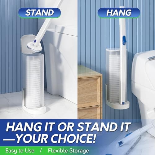 BOOMJOY Disposable Toilet Brush Set with 15 Wand Refills, Toilet Bowl Cleaner Wand with Holder, Toilet Cleaning System Starter Wand Kit, Bathroom Cleaning Set 5