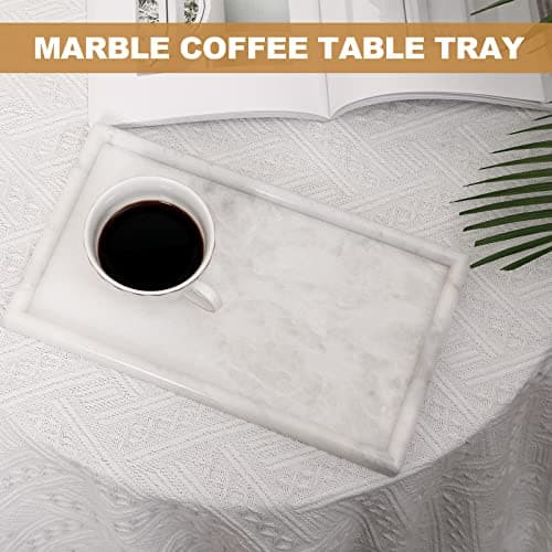 Koville African Natural Marble Tray, 12"x7" Coffee Table Vanity/Decorative Tray for Jewerly, Watch, Perfume Candle Tray for Bedroom/Bathroom/Kitchen Countertop 7