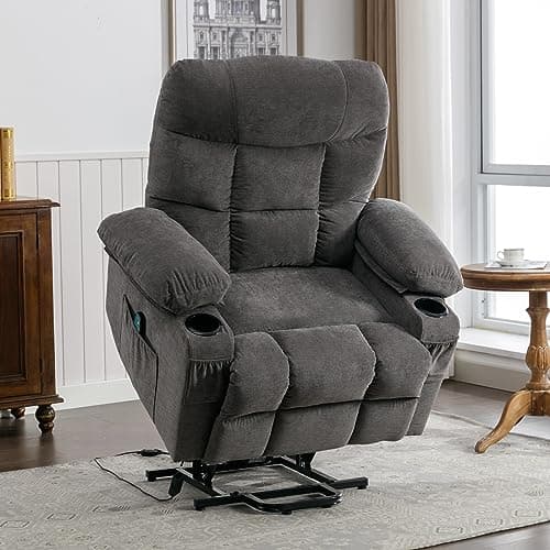 BOSMILLER Power Lift Recliner Chair for Elderly with Heat and Vibration Massage Recliner Chair with USB Charge Port for Living Room- Infinite Position, Side Pocket, Regular, Grey 6