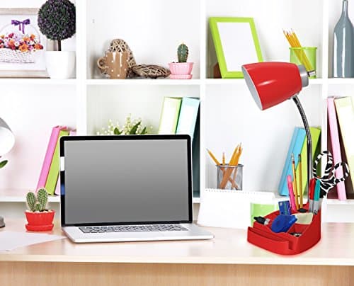Simple Designs LD1057-RED Gooseneck Organizer Desk Lamp with iPad/Tablet Stand or Book Holder and Charging Outlet, Red 5