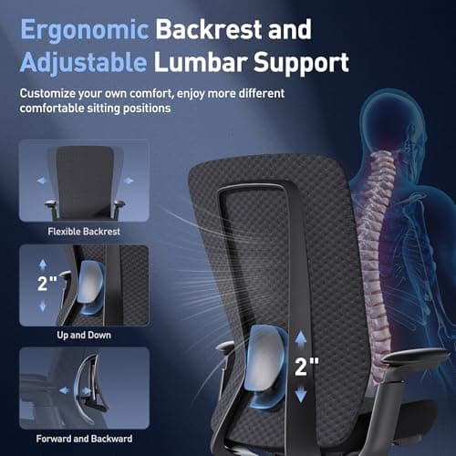COLAMY Ergonomic Mesh Office Chair, Computer Executive Desk Chair, Ergonomic Office Chair Lumbar Support with Flexible Backrest, Slide Seat, Blackgrey 7