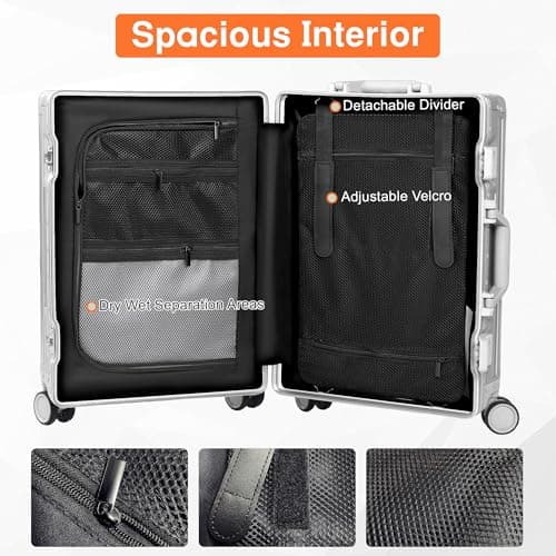 VentureVault All Aluminum Carry On Luggage 22x14x9 Airline Approved，Hard Shell Carry On Luggage, Zipperless Luggage Aluminum Suitcase Luggage (sliver, 20inch) 6