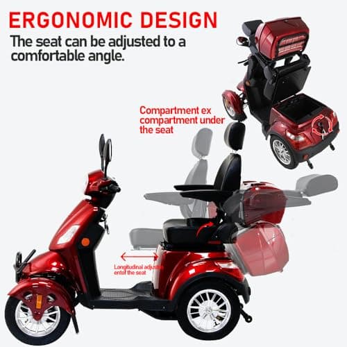 Mobility Scooter，Heavy-Duty 4 Wheel Mobility Scooters for Seniors Adults Electric Mobility Scooter，4 Wheel Scooter，Powered Mobility Scooters，All Terrain Mobility Scooter (XL4L-RED) 5