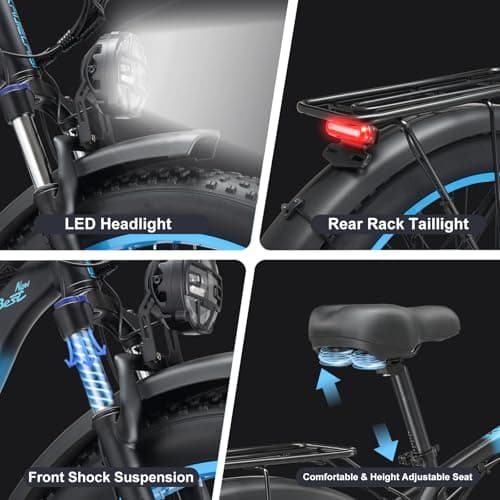 AWD Electric Bike for Adults, Peak 4000W Power 26” Fat Tire Ebike Dual Motor Electric Bicycles, 48V 22.4AH Removable Battery Fast Dual Hydraulic Brakes 21-Speed Electric Mountain Bike (V3, Black-Blue) 7