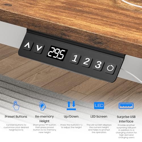 Vabches Electric Standing Desk Adjustable Height, LED Stand Up Desk with Drawers and Charging Station 48 Inch Ergonomic Sit Stand Table with Storage Uplift Workstation for Home Office (Rustic Brown) 7