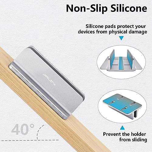 JARLINK Vertical Laptop Stand, Aluminum Laptop Holder Desktop Stand with Adjustable Dock Size (up to 17.3 inches) Compatible with All MacBook/Surface/Dell/Gaming Laptops (Silver) 6