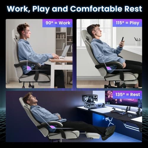 N-GEN GAMING Video Gaming Chair Office Computer Desk Use Ergonomic Reclining Backrest Adjustable Armrests Lumbar Support Footrest High Density Foam Breathable Fabric Heavy Duty Base (Grey) 8