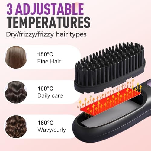 Cordless Hair Straightener Brush, Portable Mini Hair Straightening Brush with 3 Temperature Settings & LED Display, USB Rechargeable Fast Heating Hairs Brush for Travel (Black) 5