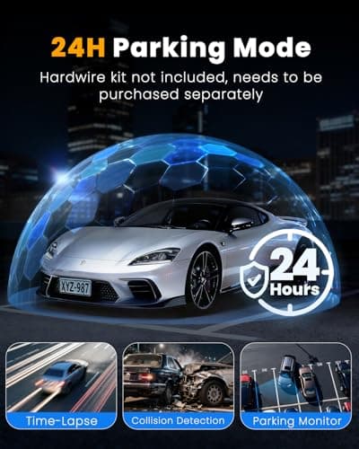 4K+1080P*3 FHD Dash Cam, 5GHz WiFi & App Control, 4 Channel 360° Car Camera Front Rear Inside & Left Right, G-Sensor, 8 IR Lamps Night Vision, 24H Parking Mode, Loop Recording, Includes 64GB SD Card 7
